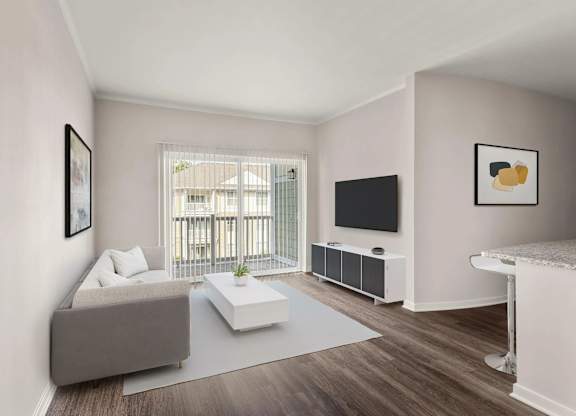 Modern living room with flat screen tv at Colony at Centerpointe Apartments, Virginia, 23114
