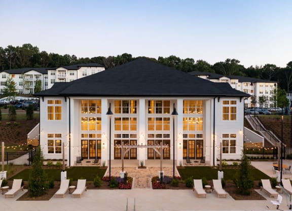 lit up clubhouse at The Quincy Apartments, Acworth, GA