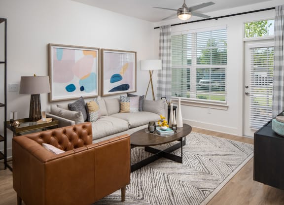 cozy living room at The Quincy Apartments, Acworth