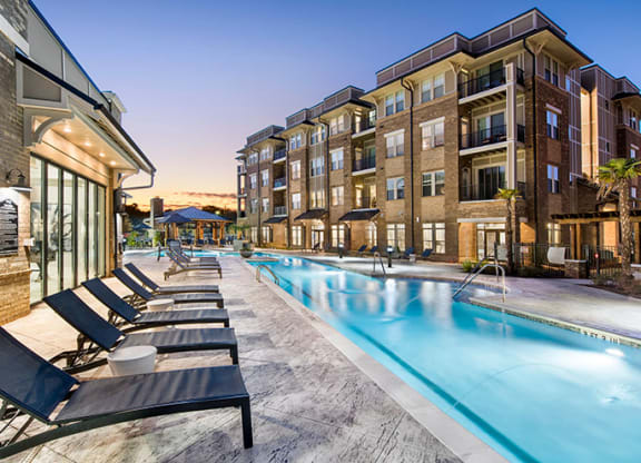 Pool View In Night at Residence at Riverwatch, Augusta, GA