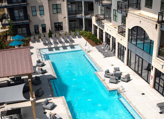 Aerial Pool View at One Riverside Apartments, Tennessee, 37403