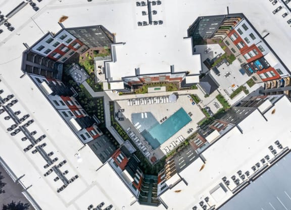 a view from above of a large building with a pool in the middle of it at Tapestry West, Richmond, 23230