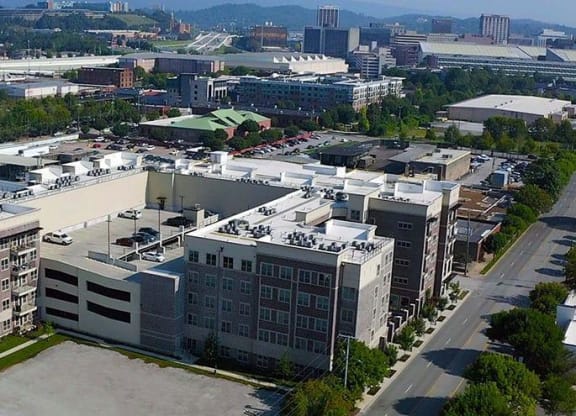 an aerial view of a building in a city at 17 Broad, Chattanooga Tennessee