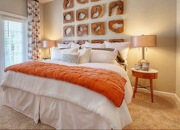 a bedroom with a bed and a large window  at Lullwater at Big Ridge, Tennessee, 37343