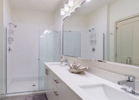 Glass encased showers at 2000 West Creek Apartments, Virginia, 23238