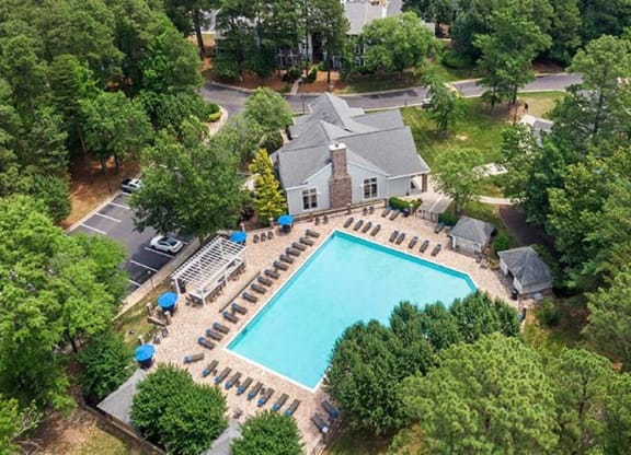 an aerial view of a house with a swimming pool at Trails at Short Pump Apartments, Richmond, VA