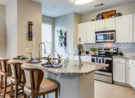a kitchen with a counter top and a stove top oven at Sterling Manor, Williamsburg