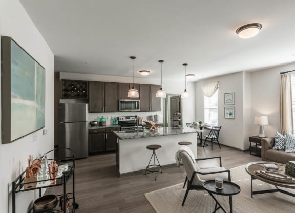 the preserve at ballantyne commons apartment living room and kitchen at Village at Westland Cove Apartments, Knoxville, 37922
