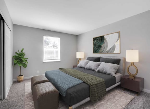 our apartments offer a bedroom with a king sized bed at Station JTown, Louisville, 40299