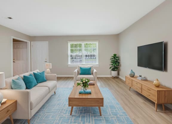 a living room with a couch and a coffee table