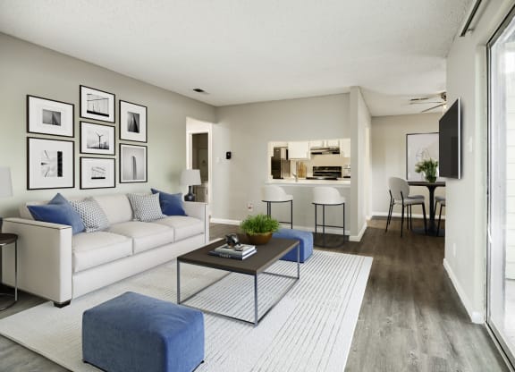 a living room with a couch and a coffee table