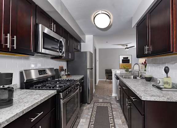 Kitchen Galley with Dark Gabinets