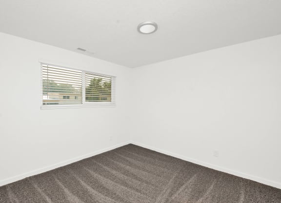 an empty room with carpet and a window