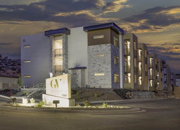 a residential building at night