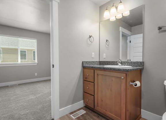 a bathroom with a sink and a toilet and a mirror