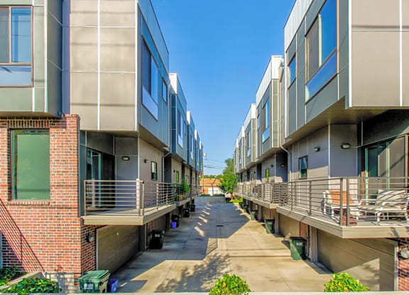 our apartments have a spacious courtyard with a lot of balconies at BlueKoi Townhomes for rent in Salt Lake City, UT