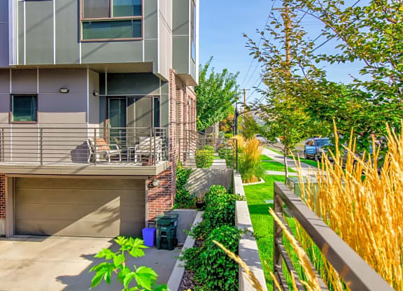 garage and garden area  at BlueKoi Townhomes for rent in Salt Lake City, UT