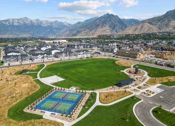 aerial view of park near Crestview at Highland townhomes in Highland, UT
