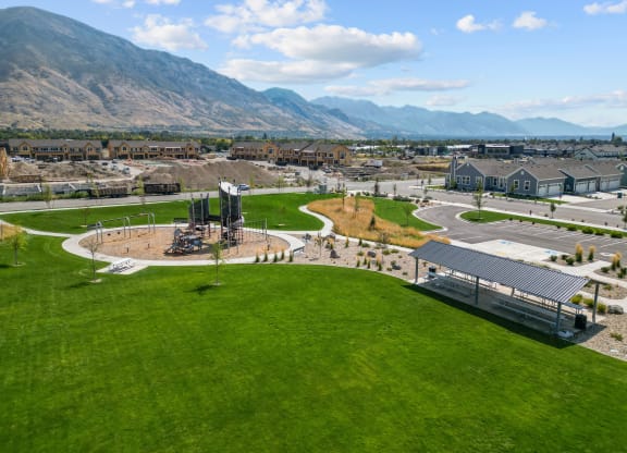 aerial view of park near Crestview at Highland townhomes in Highland, UT