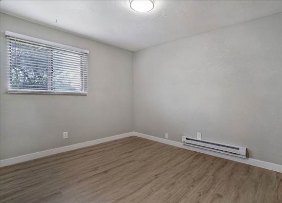 A room with a window and a radiator on the wall.