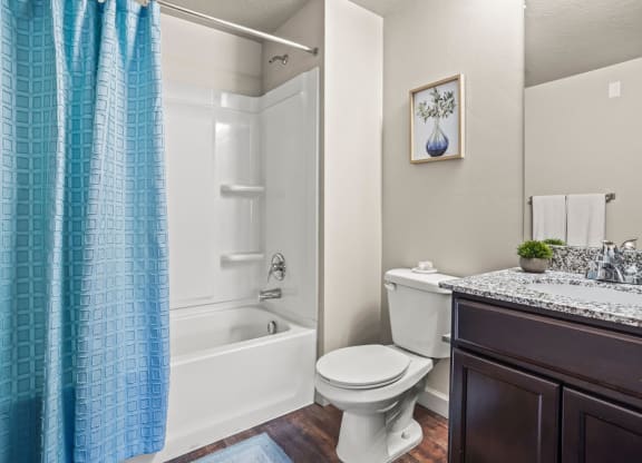 a bathroom with a shower and a toilet and a sink
