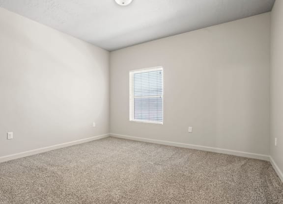 an empty room with carpet and a window