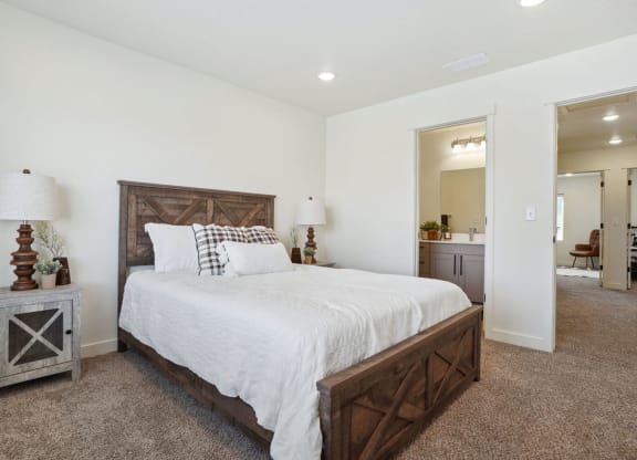 a bedroom with a bed and a closet