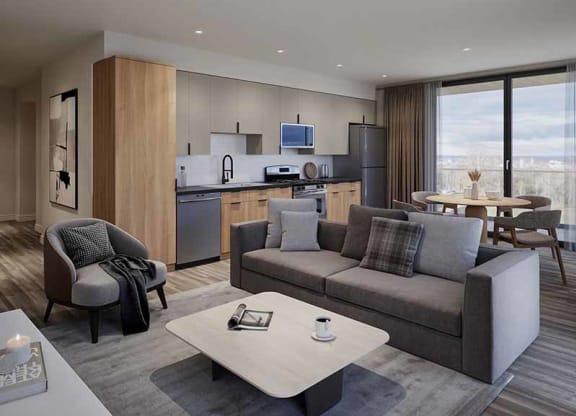 interior photo with digital staging of Lotus Gallacher Apartments in Salt Lake City, UT with luxury apartments for rent