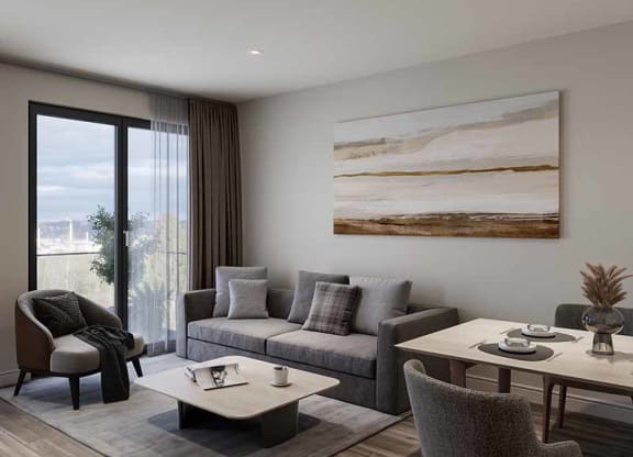 interior photo with digital staging of Lotus Gallacher Apartments in Salt Lake City, UT with luxury apartments for rent