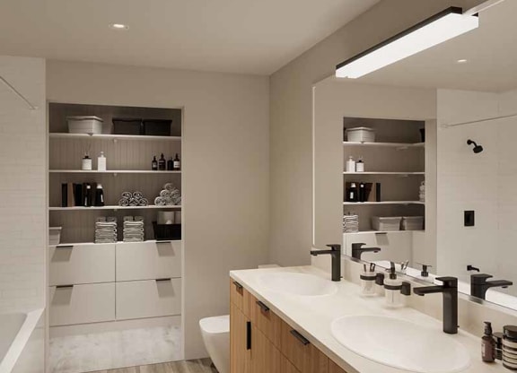 interior photo with digital staging of Lotus Gallacher Apartments in Salt Lake City, UT with luxury apartments for rent