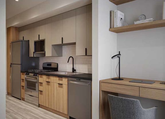 interior photo with digital staging of Lotus Gallacher Apartments in Salt Lake City, UT with luxury apartments for rent