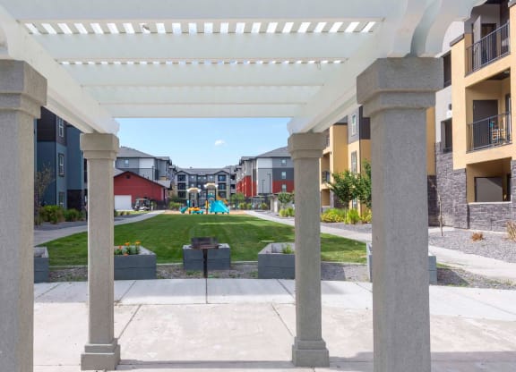 a view of the playground at the bradley braddock road station apartments