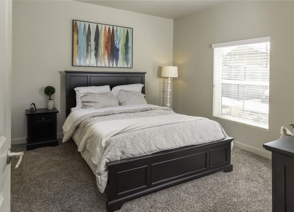 a bedroom with a large bed and two nightstands