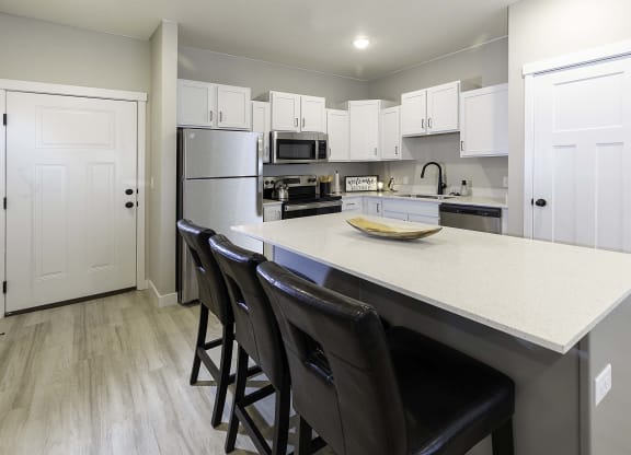 kitchen island at VALO at South Haven Farms townhomes in Payson, UT