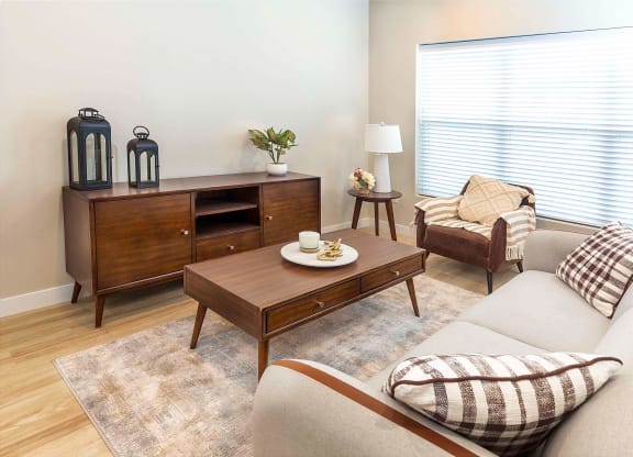 living room at VALO at South Haven Farms townhomes in Payson, UT