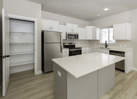 kitchen island at VALO at South Haven Farms townhomes in Payson, UT