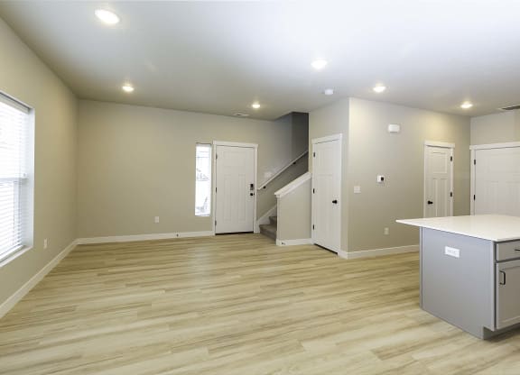 living room at VALO at South Haven Farms townhomes in Payson, UT