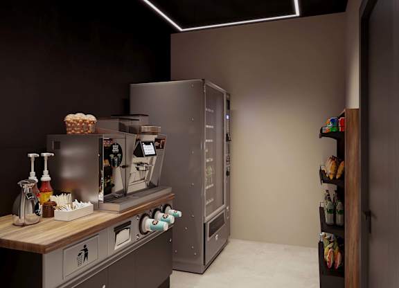 A modern kitchen with a refrigerator, oven, and sink.