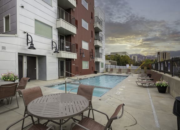 a swimming pool and hot tub at The Lotus Apartments in Downtown Salt Lake City, Utah