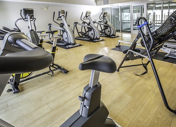 a cardio room with bikes at The Lotus Apartments for rent in Downtown Salt Lake City, Utah
