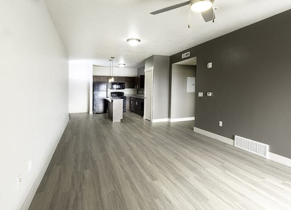 interior photo of a living room with hardwood floors from The Lotus Apartments in Downtown Salt Lake City, Utah