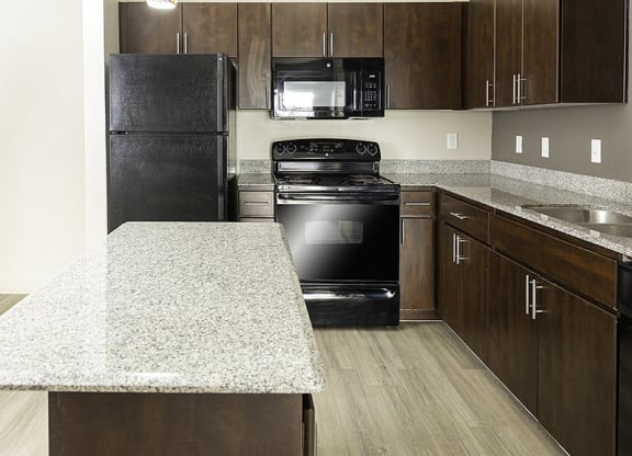 a kitchen and counter from The Lotus Apartments in Downtown Salt Lake City, Utah