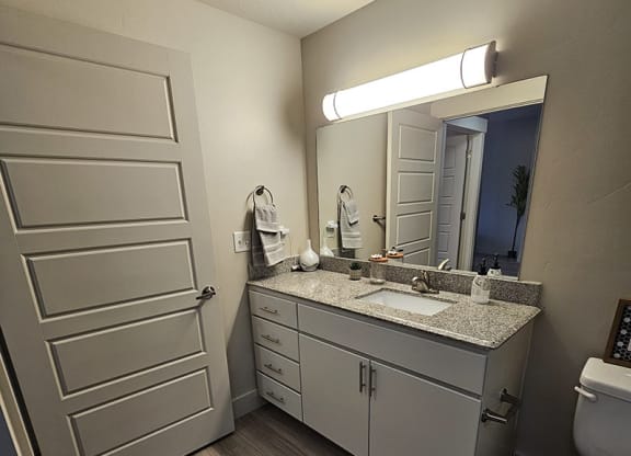 interior photo of bathroom with mirror from The Lotus Apartments in Downtown Salt Lake City, Utah