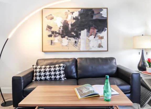 a living room with a couch and a coffee table