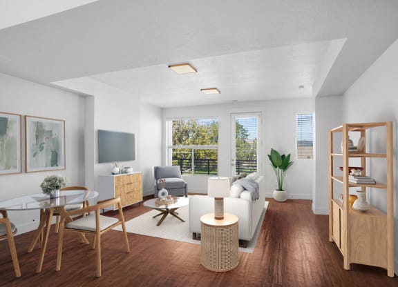 a living room with a couch and a table