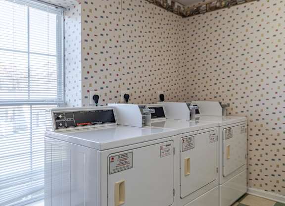 A wall with a dotted pattern and a washing machine at English Oaks Apartments, Fredericksburg, VA