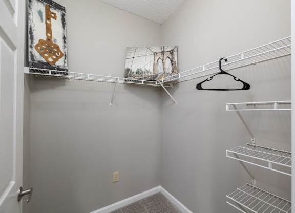 a closet with shelves and a guitar on the wall at Magnolia Lake Apartments, Carrollton