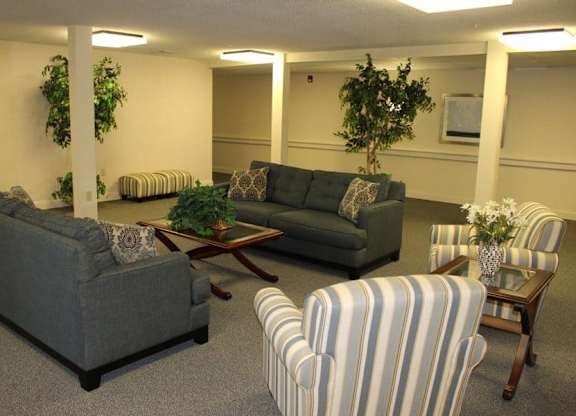 a living room with couches and chairs and a table at Greenbrier Seniors Apartments, Chesapeake 