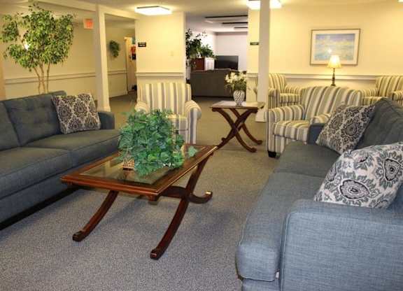 a living room with couches and chairs and a table at Greenbrier Seniors Apartments, Virginia  