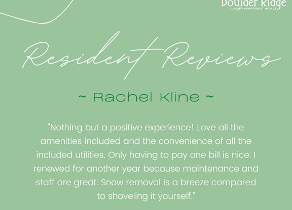 a green background with text that reads bauble resident reviews radiant kite at Boulder Ridge, Duluth, 55811